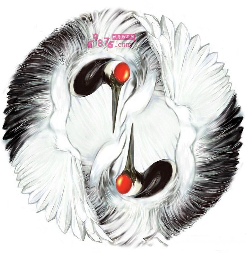 创意太极八卦鹤纹身手稿图片