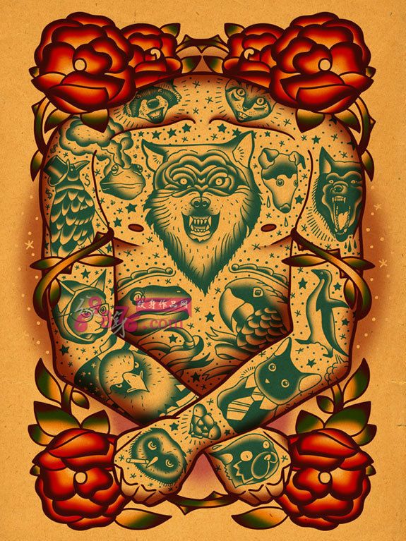 欧美动物头像个性纹身手稿图片