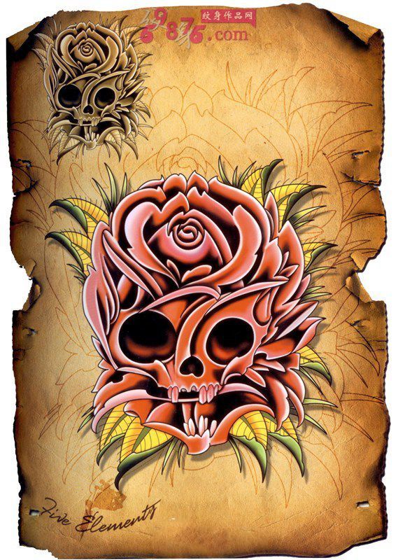 粉色骷髅个性纹身手稿图片