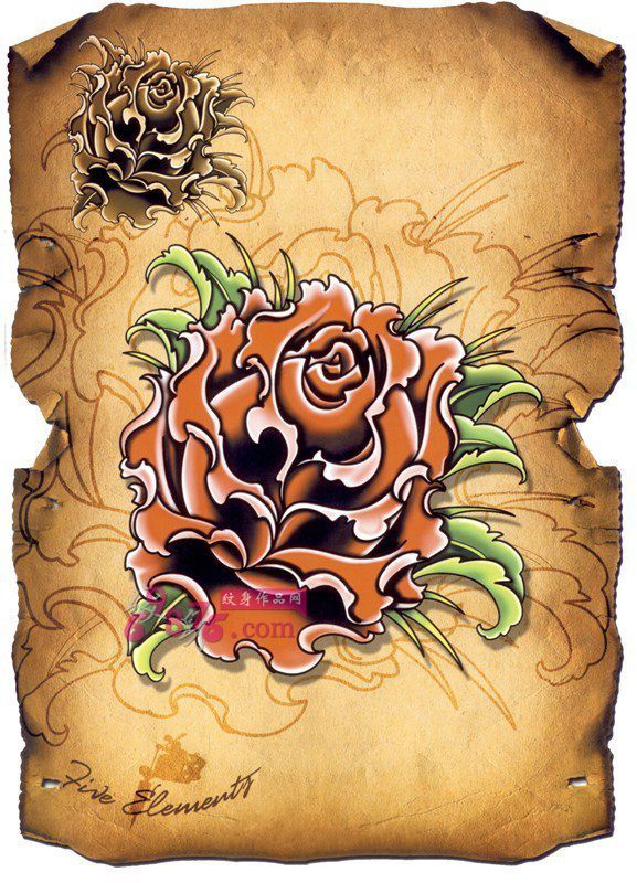欧美风玫瑰纹身手稿图片