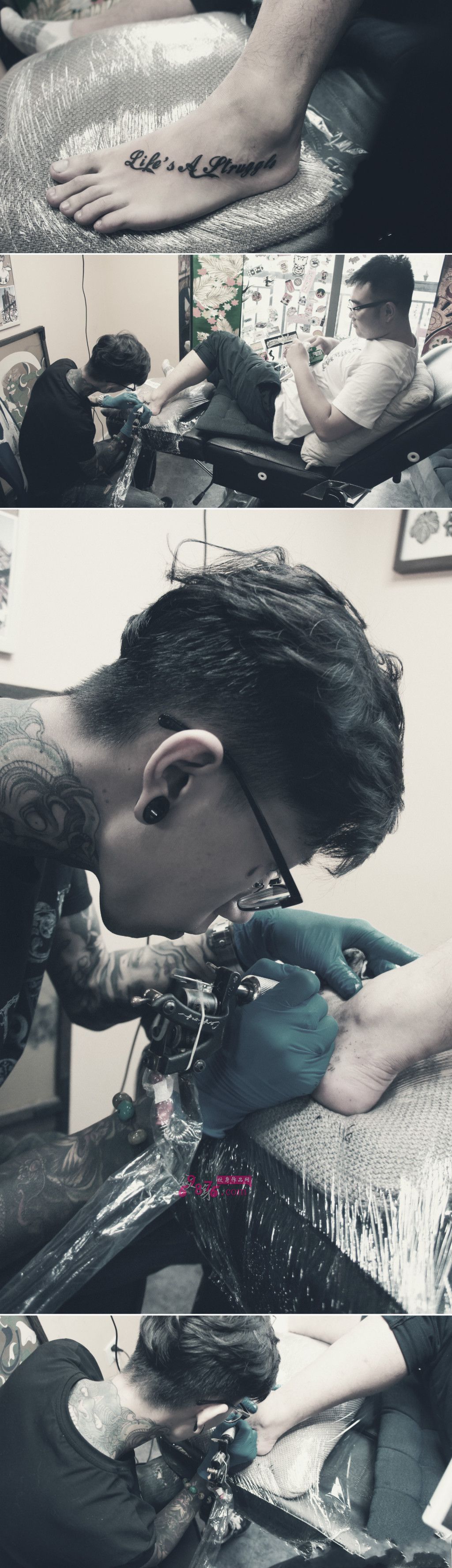 清新英文脚背纹身现场