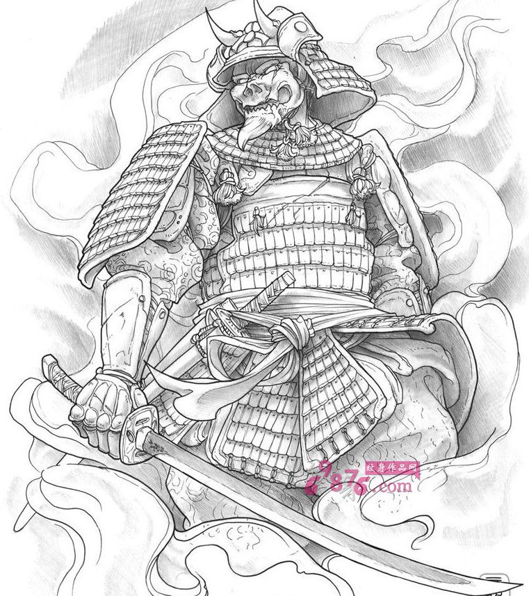 日本山狗武士纹身手稿图片