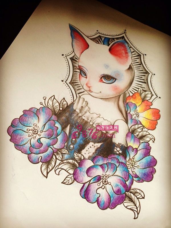 猫女王纹身手稿图片