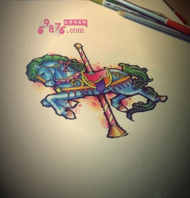 旋转木马纹身手稿图片