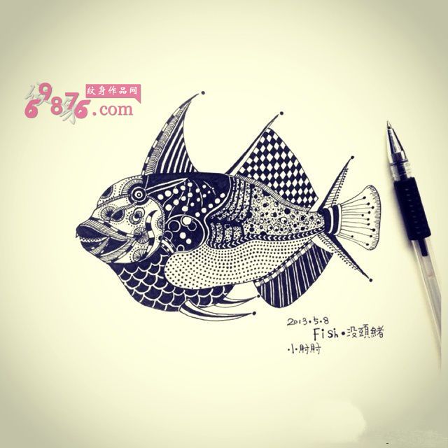 创意梵花鱼纹身手稿图片