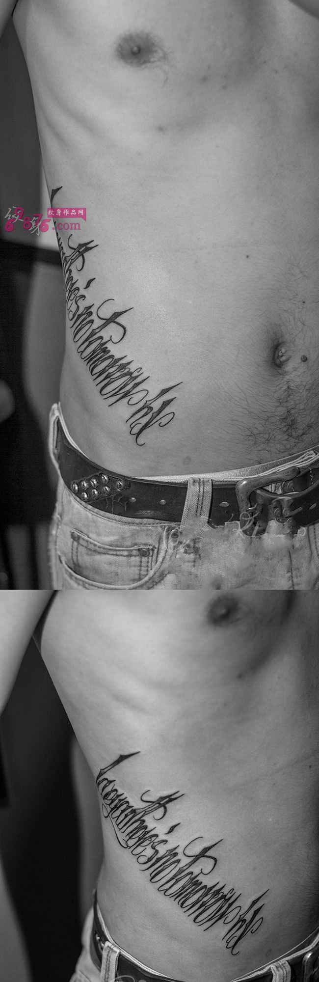 黑白花体英文时尚纹身