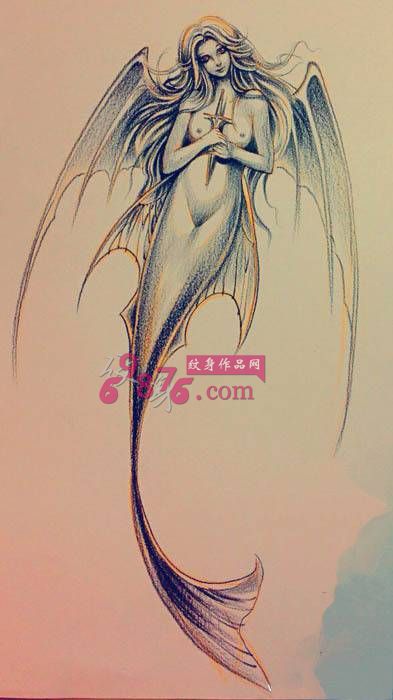 美人鱼纹身手稿图片