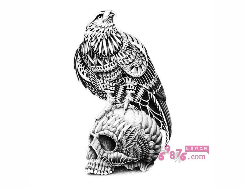 插画风猫头鹰骷髅纹身手稿图片