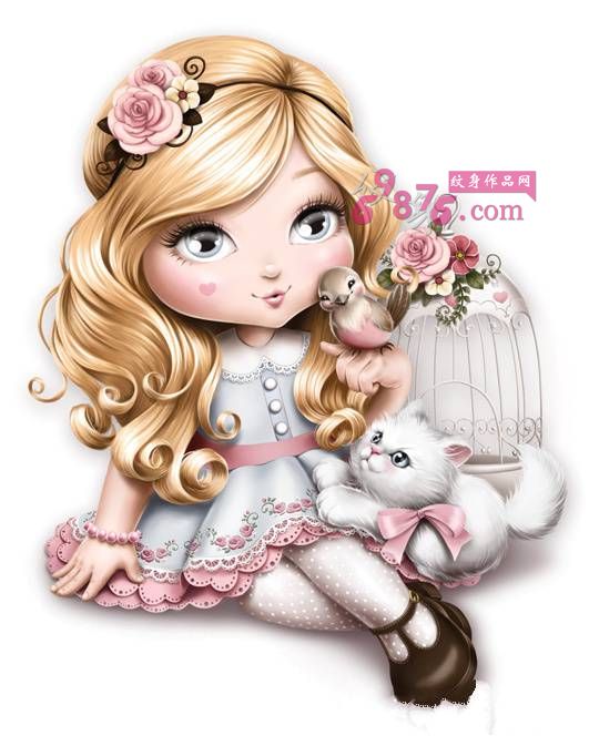 可爱卡通小美女纹身手稿图片