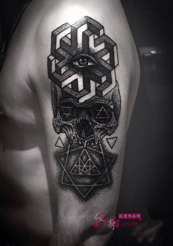 艺术骷髅几何图形手臂纹身