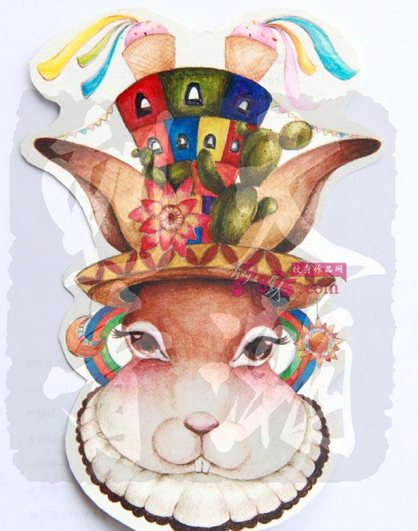 炫彩兔子创意纹身手稿图片