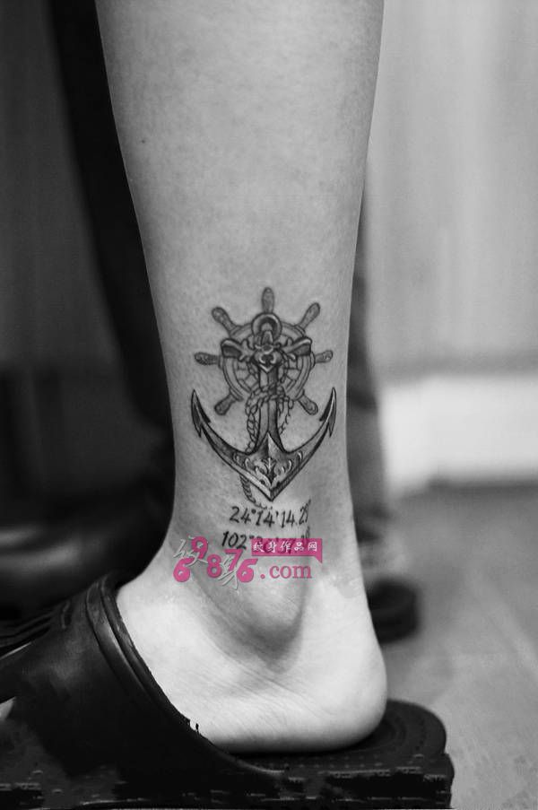 复古船锚欧美脚踝纹身