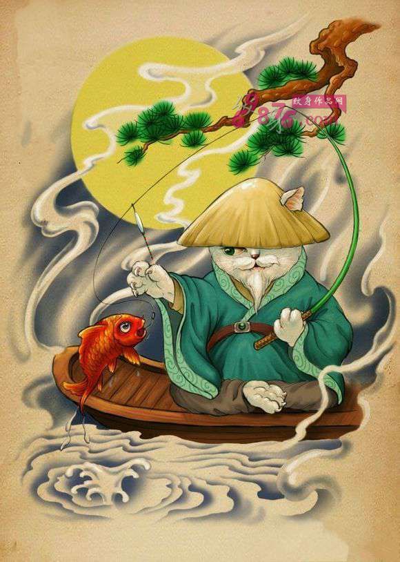 创意功夫老猫纹身手稿图片