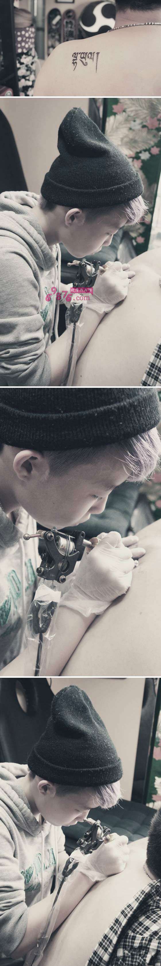 男生后肩藏文清新纹身