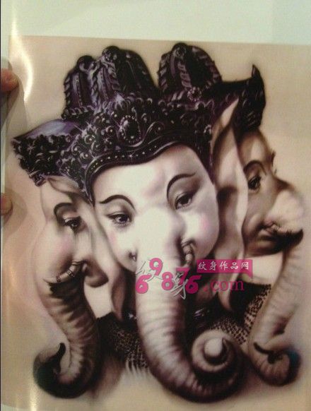 招财象神纹身手稿图片