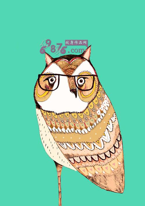 艺术猫头鹰插画纹身手稿图片