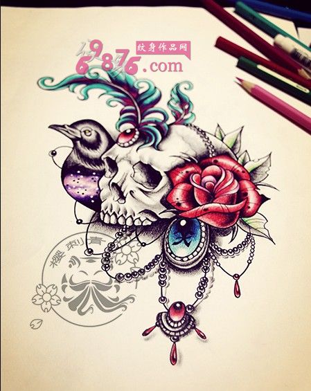 欧美骷髅复古纹身手稿图片