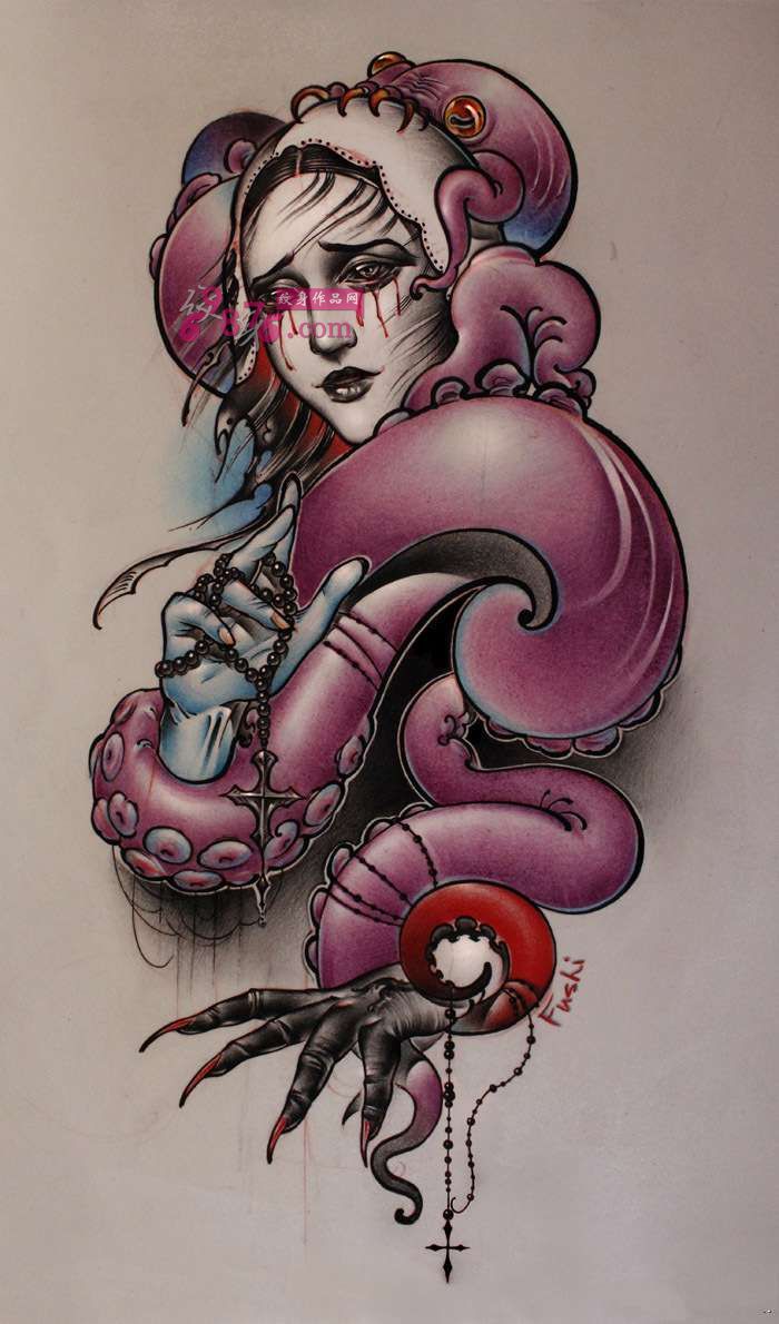 复古吴克与圣母创意纹身手稿图片