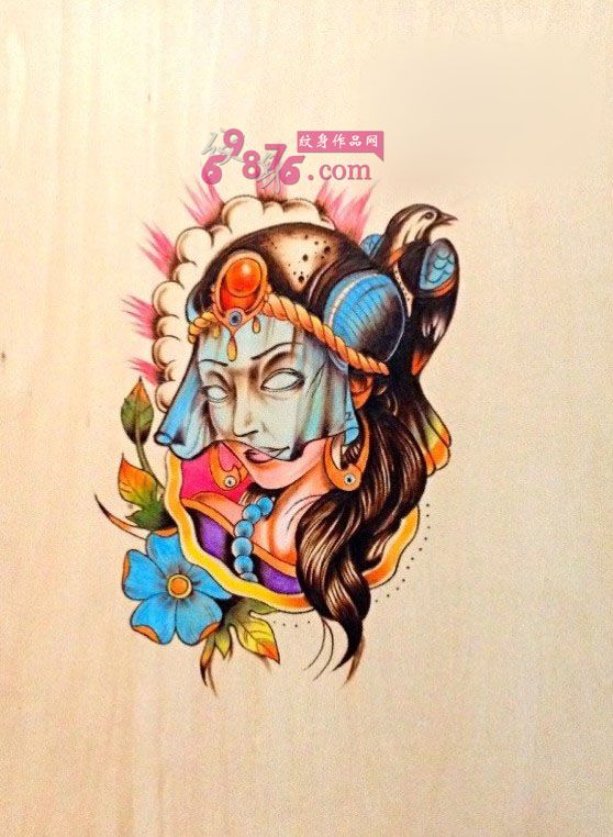 另类艺术彩色美女纹身手稿图片