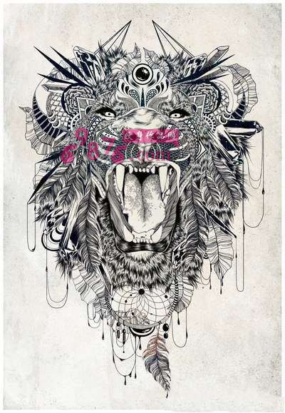 创意狮子头像纹身手稿图片