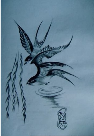 比翼双飞燕子纹身手稿图图片