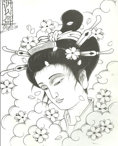 小日本艺妓纹身手稿图案图片