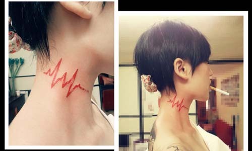 坏坏女生脖子处时尚漂亮的心电图纹身图片