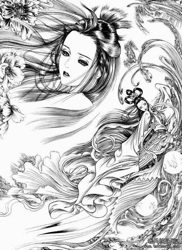 适合做满背的纹身图案手稿图片