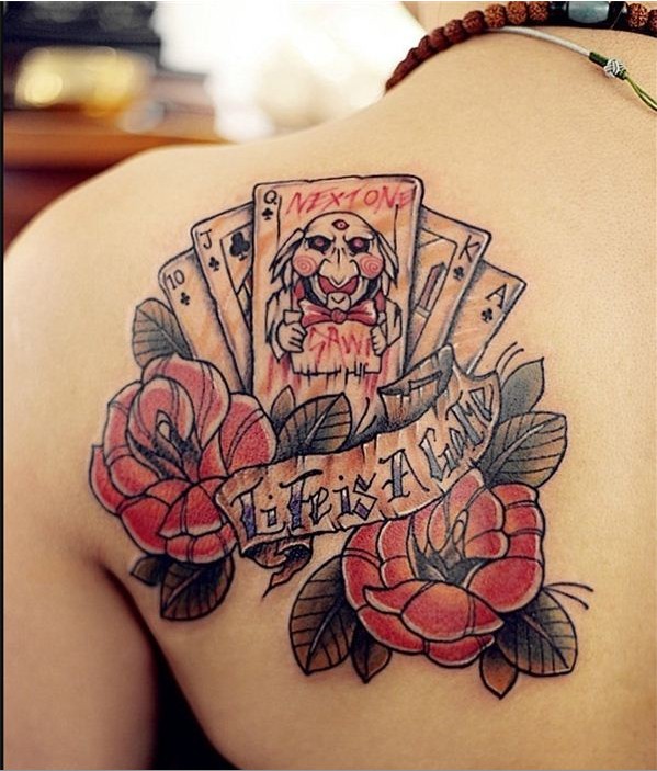 一幅扑克牌玫瑰花纹身图案图片
