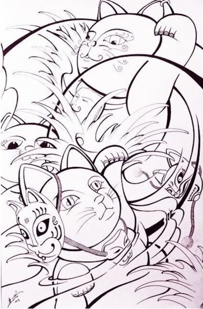 　一个大神现出来的招财猫手稿图片