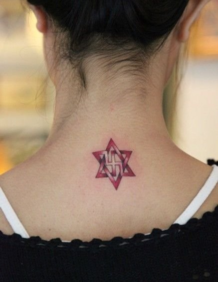 六角芒星后颈清新纹身图案图片图片