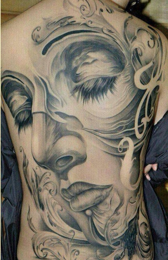 黑灰满背纹身图案图片