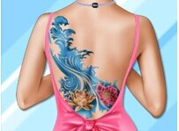 女生后背唯美波浪花纹身图案图片