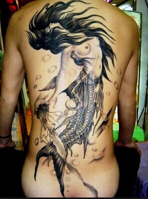 男生后背超性感美人鱼纹身图案图片