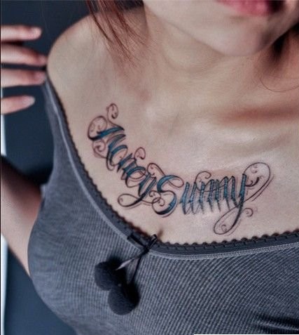 胸前性感英文纹身图案推荐图片