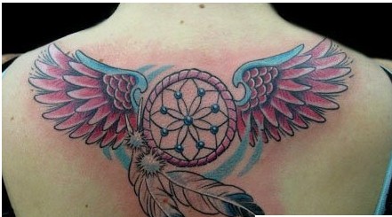 后背漂亮的捕梦网纹身图案图片