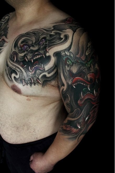 推荐超帅很酷的半胛唐狮子纹身图案作