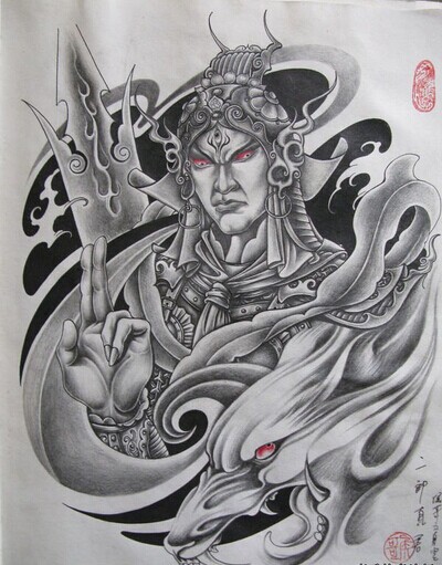 庄严肃穆的二郎神男性背部纹身尽显男图片