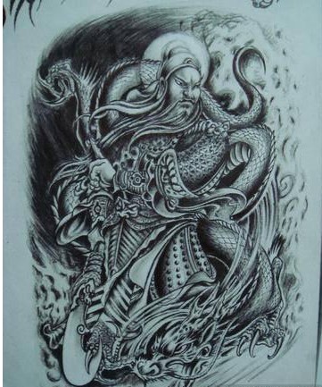 关公纹身图案手稿图片