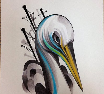 分享一款非常漂亮的鹤纹身手稿图片