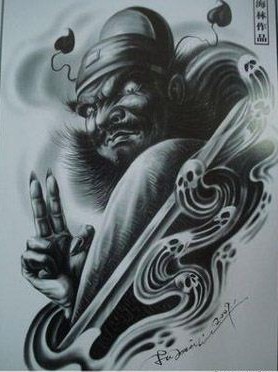 钟馗纹身图案手稿图片