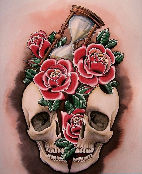 骷髅头沙漏纹身手稿图案图片