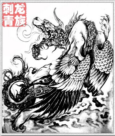 男生半甲貔貅纹身手稿图案图片