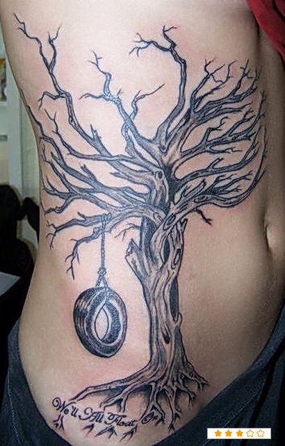 枯树上挂个轮胎的个性纹身图案