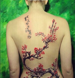 美女背部唯美漂亮梅花纹身图图片