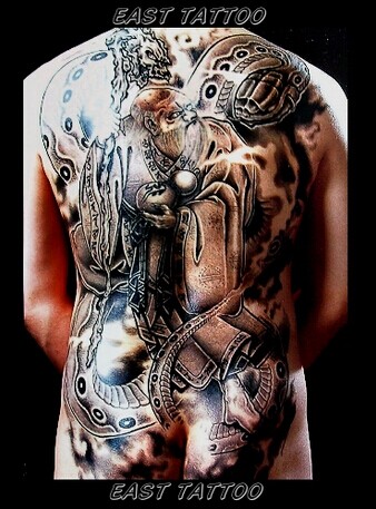 男生后背经典唯美的古国画纹身图图片