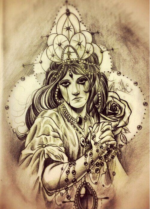 一款黑灰人物肖像纹身图案图片