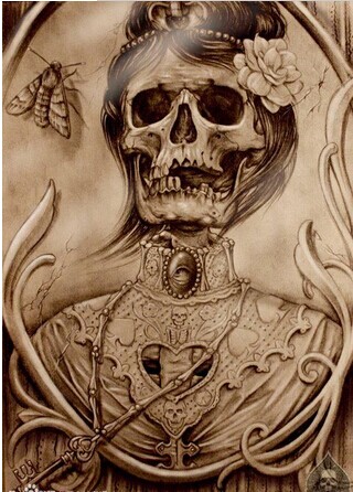 男生后背经典诡异的骷髅神宗教纹身图图片