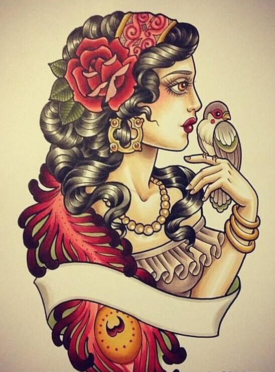 漂亮女郎纹身手稿图案图片