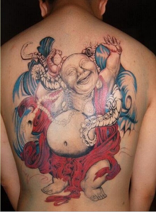 男性个性满背彩色佛纹身图案推荐图片